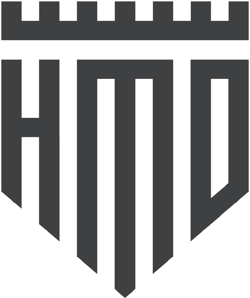 Logo produsen genteng beton HMD dengan desain minimalis berwarna hitam