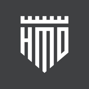 Logo produsen genteng beton HMD dengan desain minimalis berwarna hitam
